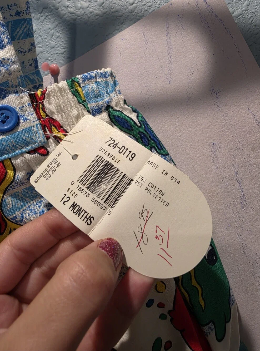 Nwt Vintage New With Tags Osh Kosh B'gosh Primary Fish Overalls 12 Month Usa